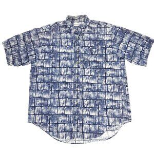 Willow Bay Button Shirt Mens Large 42-44 Blue Graphic Print Short Sleeve Cotton